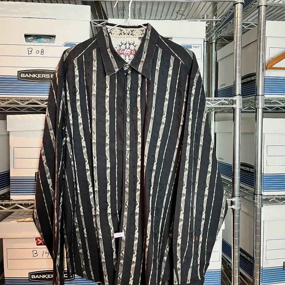 Men's Robert Graham Button front, Black stripe shirt, Size 2XL